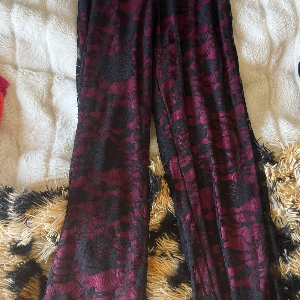 Black and Burgundy Flare Pants